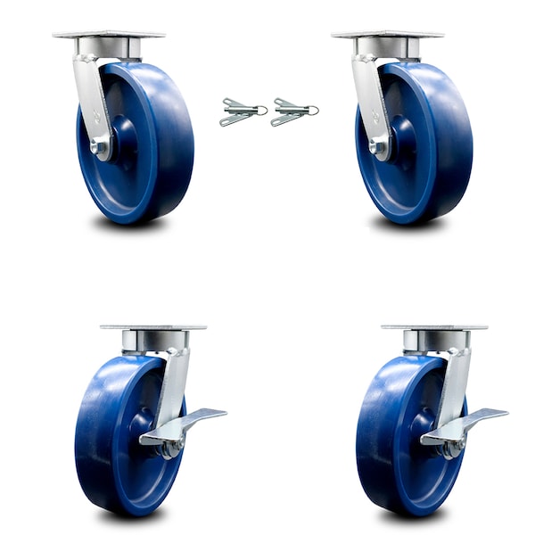 8 Inch Kingpinless Solid Poly Wheel Caster Swivel Locks 2 Brakes SCC, 2PK